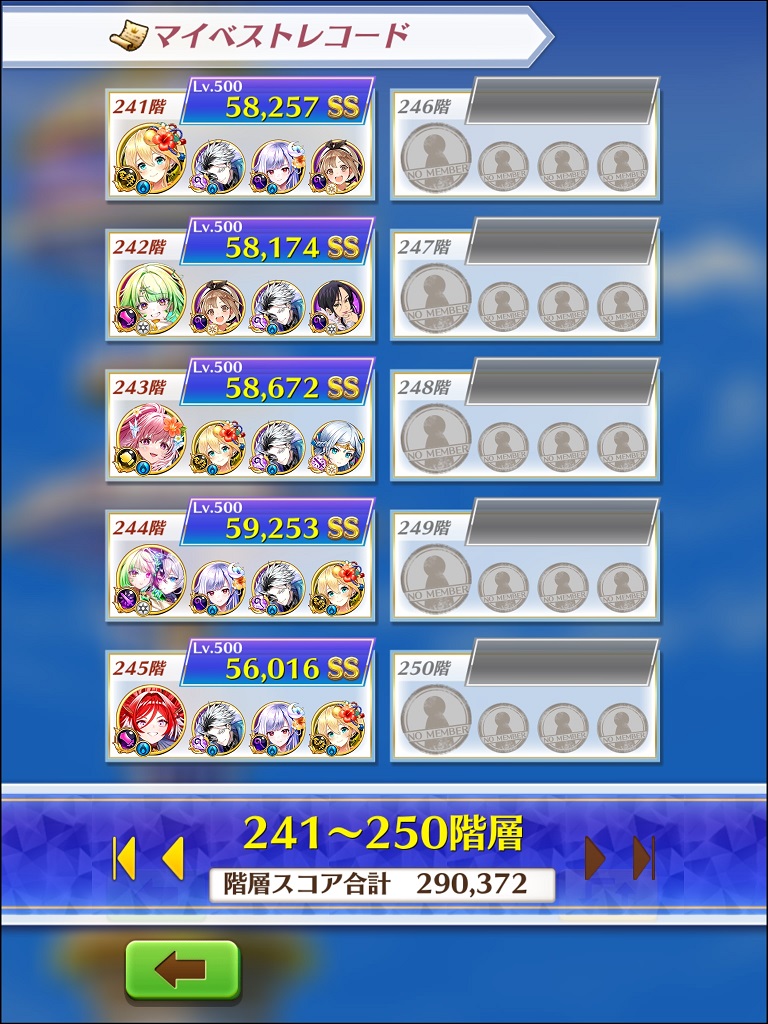 白猫プロジェクトのフロンティアタワー241階から245階のクリア編成