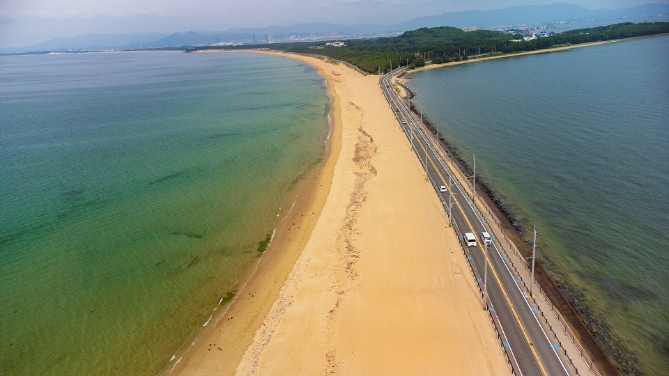 福岡クロカン2026の舞台となる海の中道クロスカントリーコースの芝生と海が広がる風景