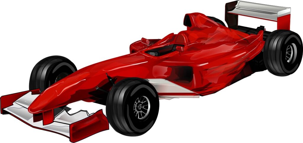 F1レースカーを描いたイラスト。F1の特徴や視聴方法を説明する本文中の補助画像