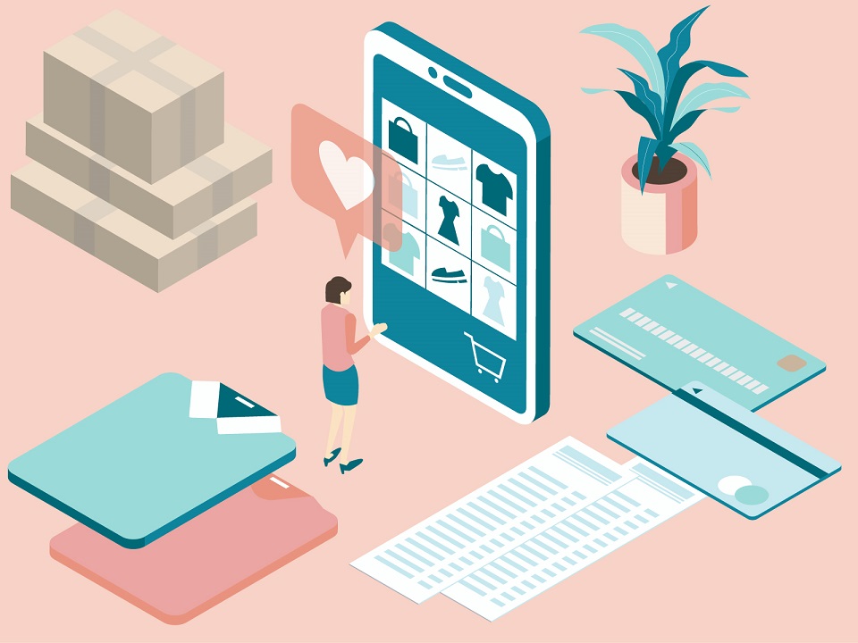 スマートフォンでオンラインショッピングをする女性のイメージ画像