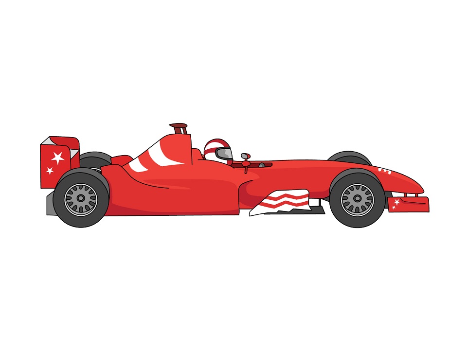 F1レースカーを描いたイラスト。F1の特徴や視聴方法を説明する本文中の補助画像