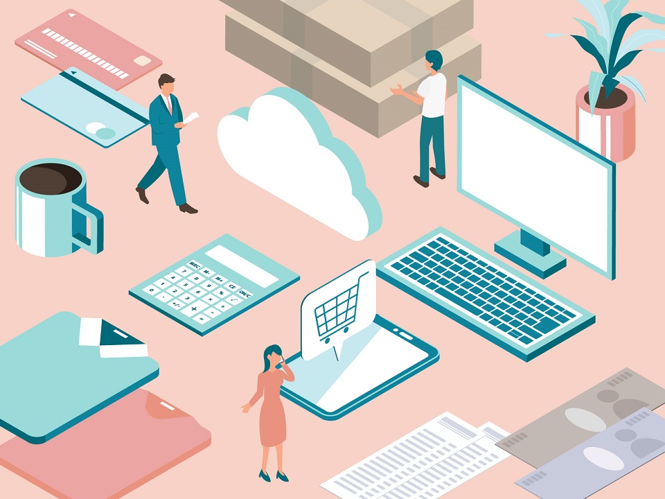 パソコンとタブレットを使ってオンラインショッピングをする人のイメージ画像