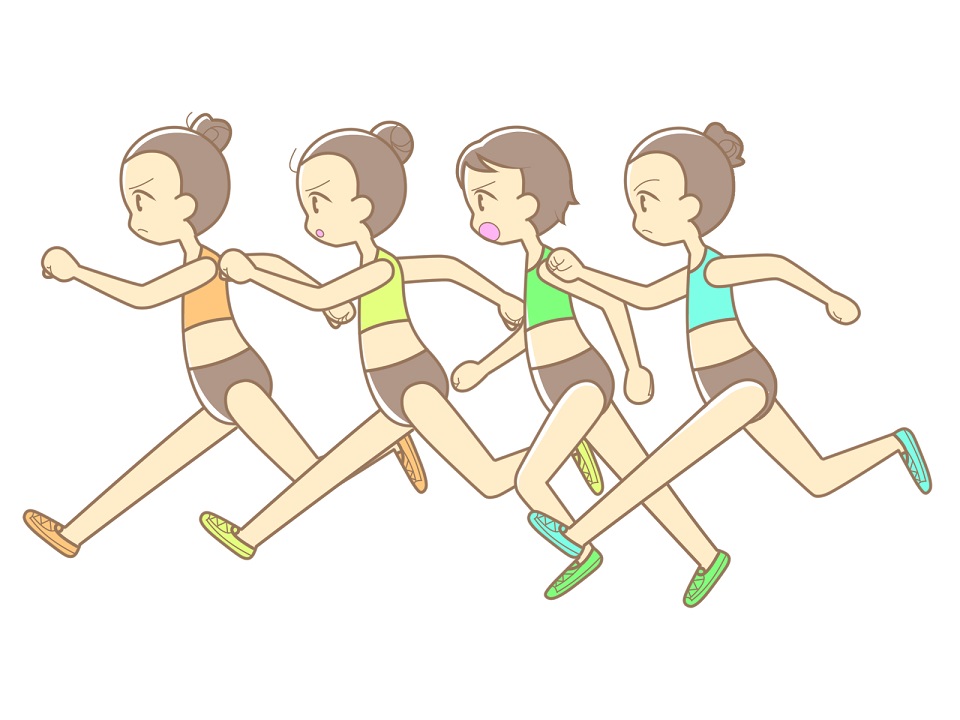 プリンセス駅伝2026で力走する女子ランナーたちのイラスト